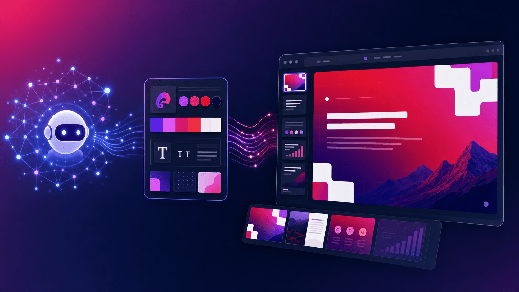 Illustration of an AI agent passing brand information into a visual design canvas
